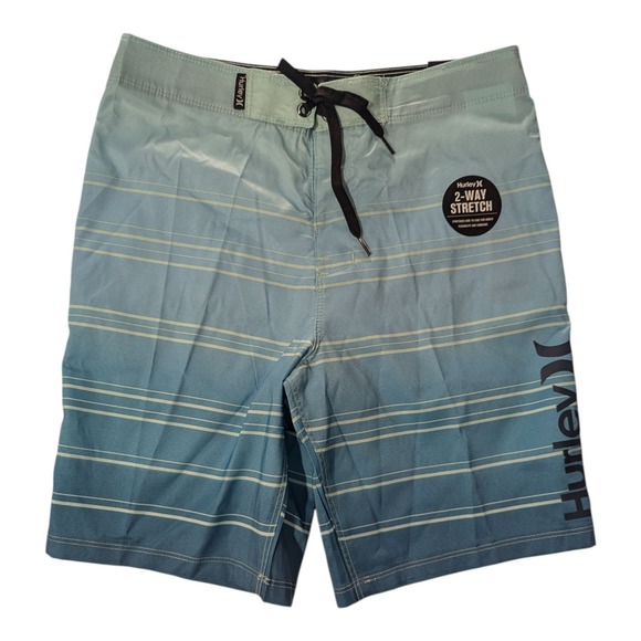 BBC-3 Hurley‎ Boys Pull-On Draw-Cord Back Pocket Swim Trunk Size 12/26 - Blue - Picture 1 of 3